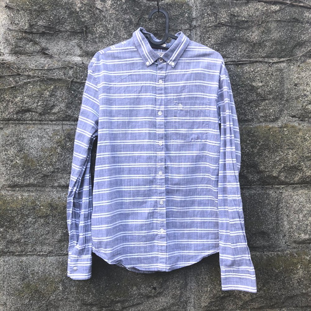 Original Penguin Mens Slim Fit Striped LS Cotton